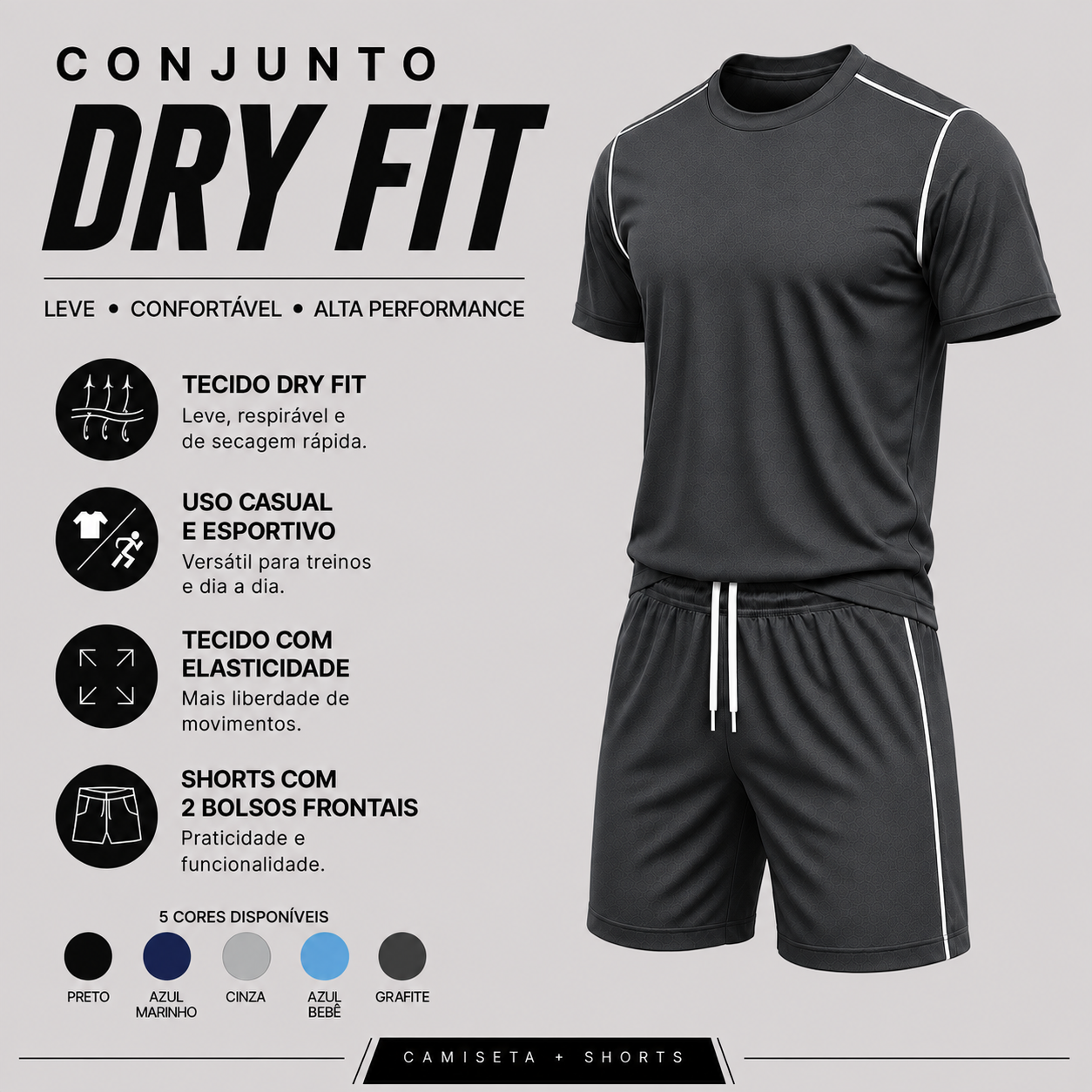 Conjunto Dry Fit grafite A2N Sport