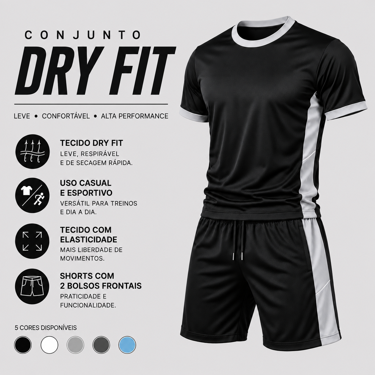 Conjunto Dry Fit preto A2N Sport