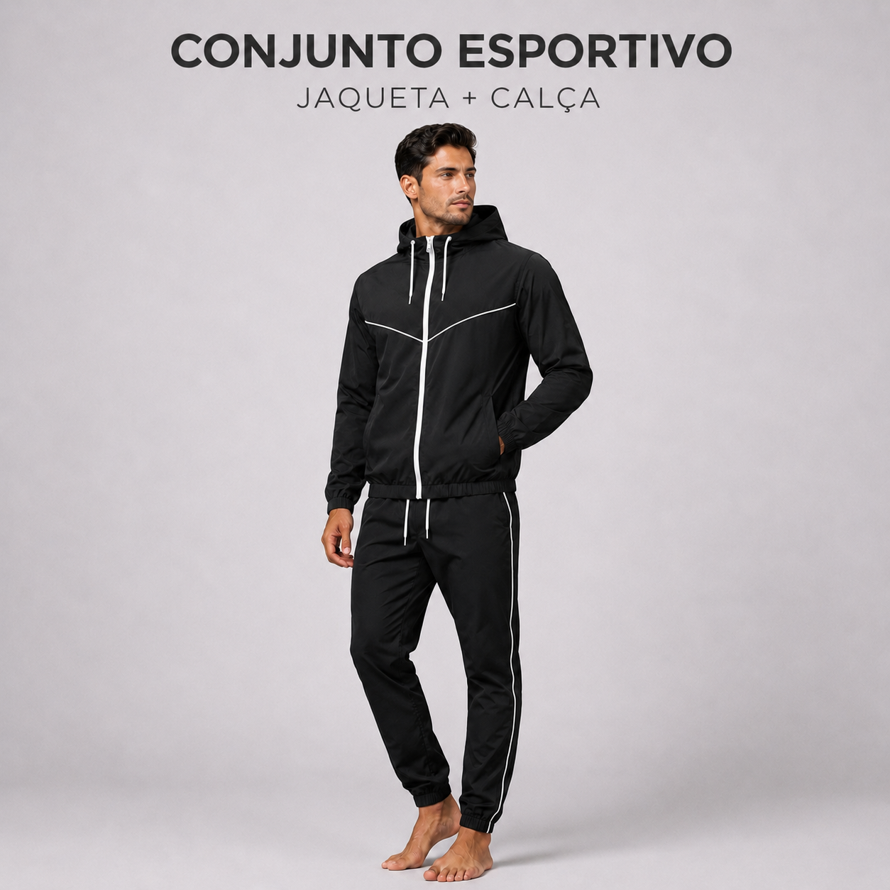 Conjunto esportivo de elastano preto