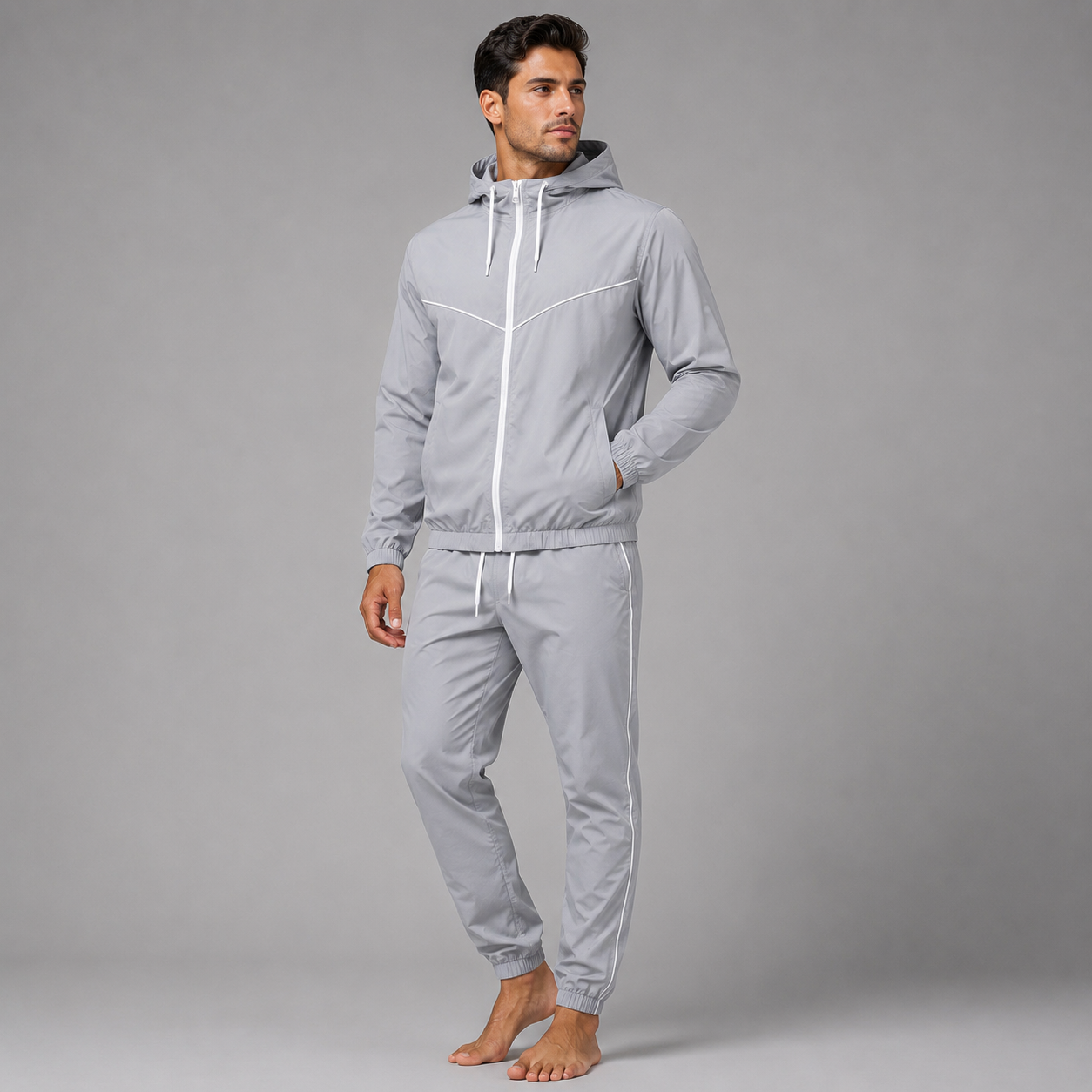 Conjunto de elastano cinza-claro