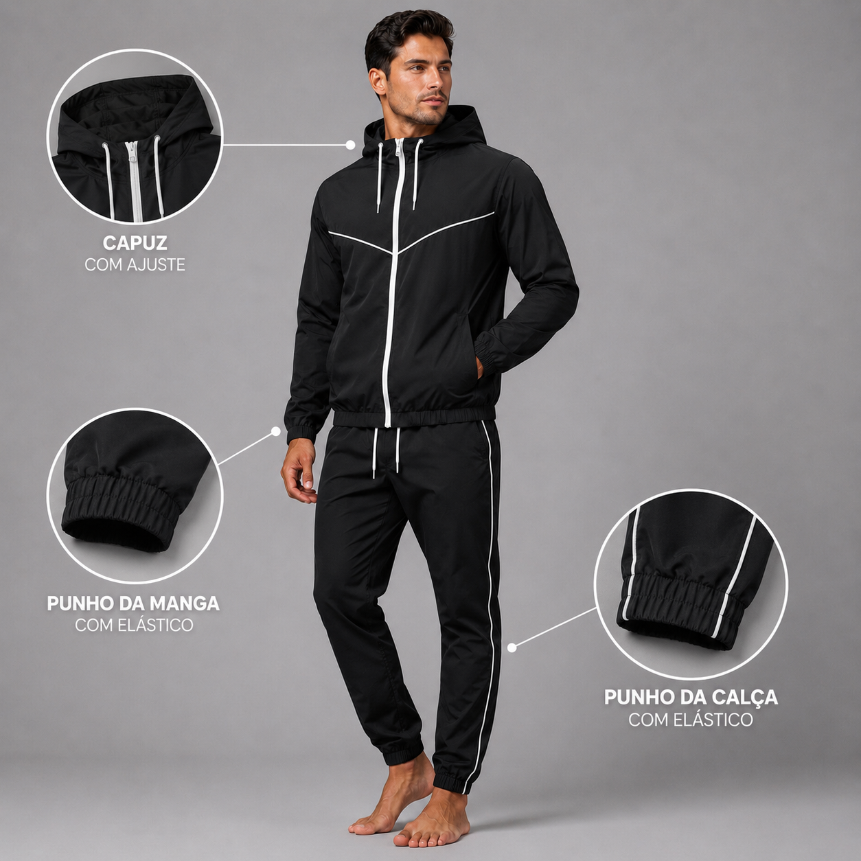 Conjunto de elastano preto com detalhes
