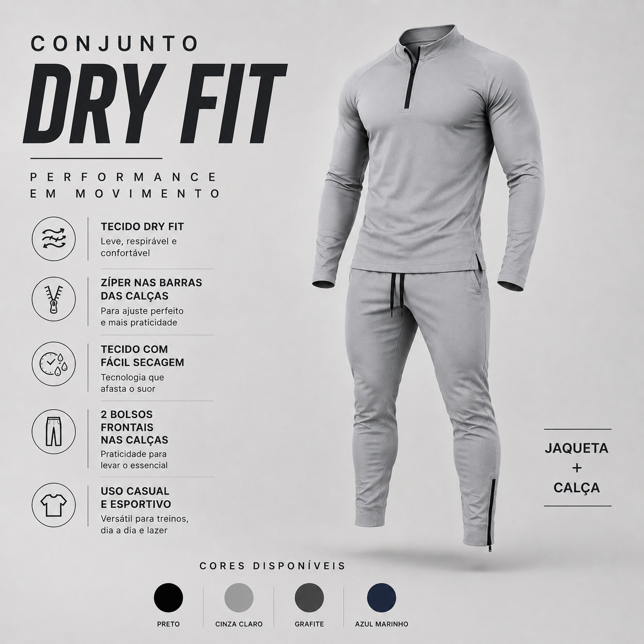 Conjunto de inverno Dry Fit com jaqueta e calça