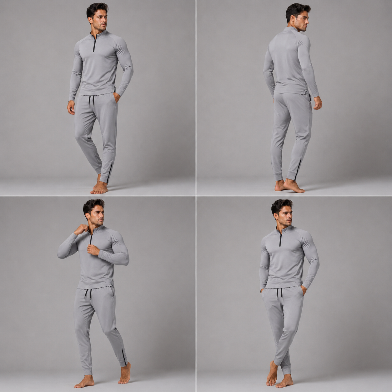 Conjunto de inverno cinza em diferentes posições