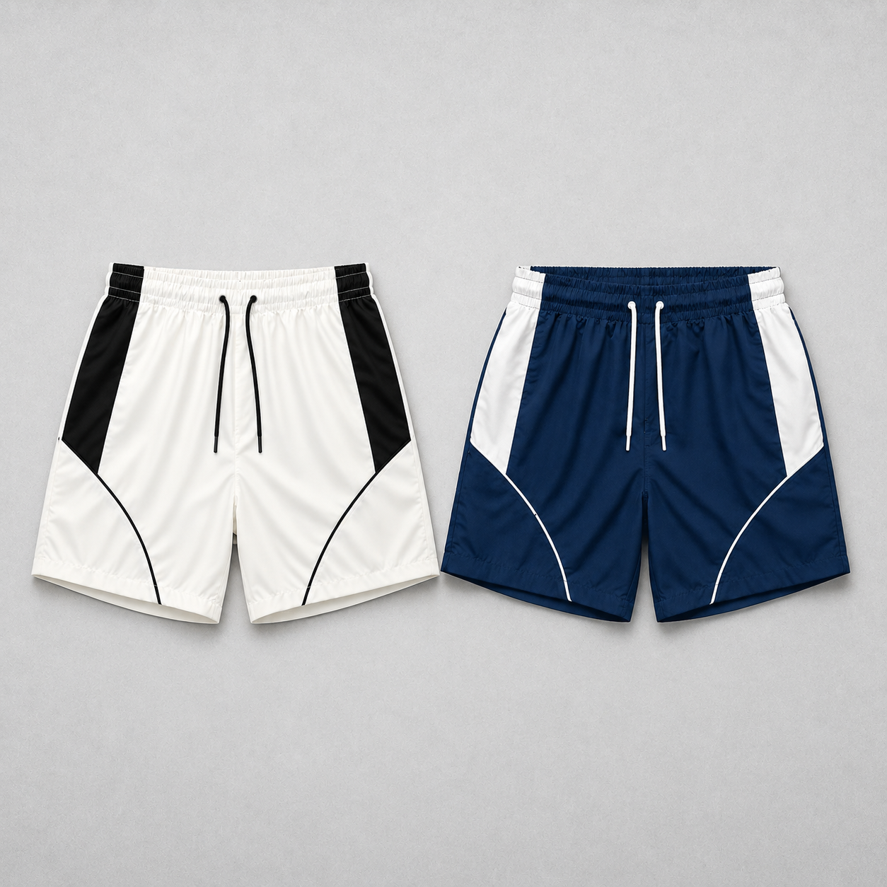 Shorts esportivos branco e azul-marinho