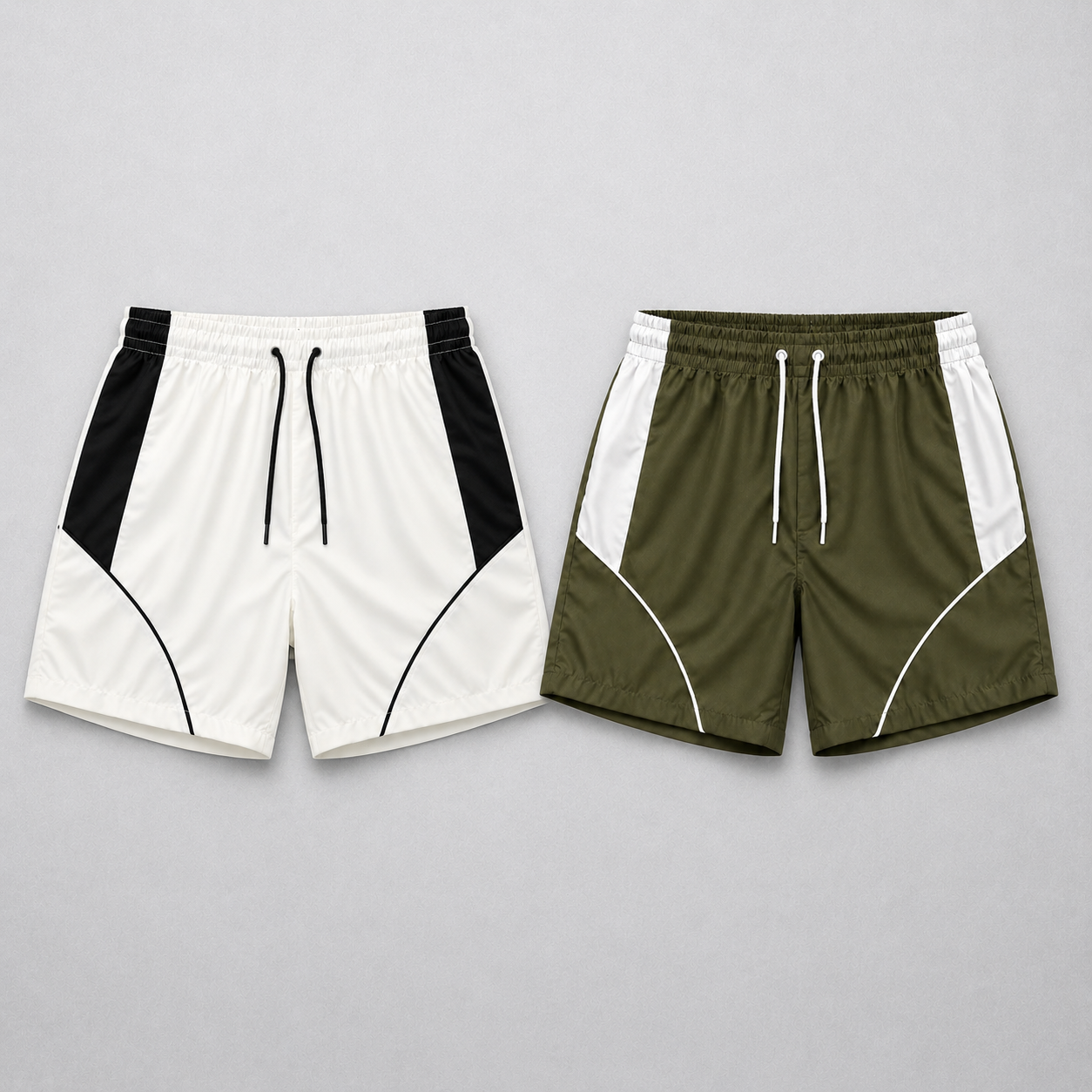 Shorts esportivos branco e verde-militar