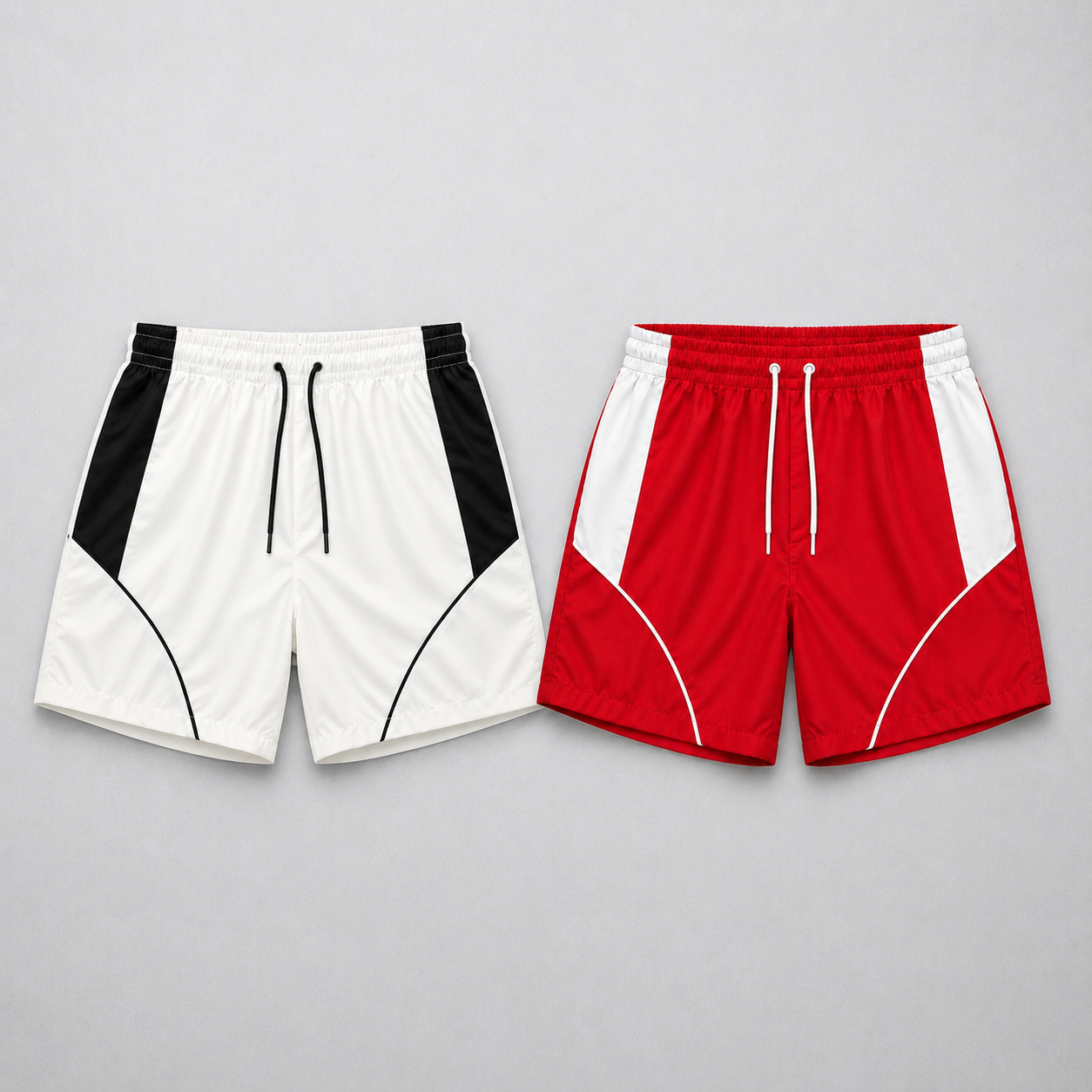 Shorts esportivos branco e vermelho
