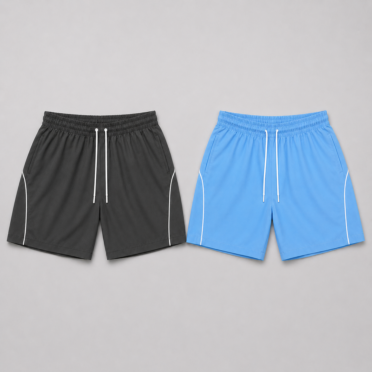 Shorts esportivos grafite e azul-bebê