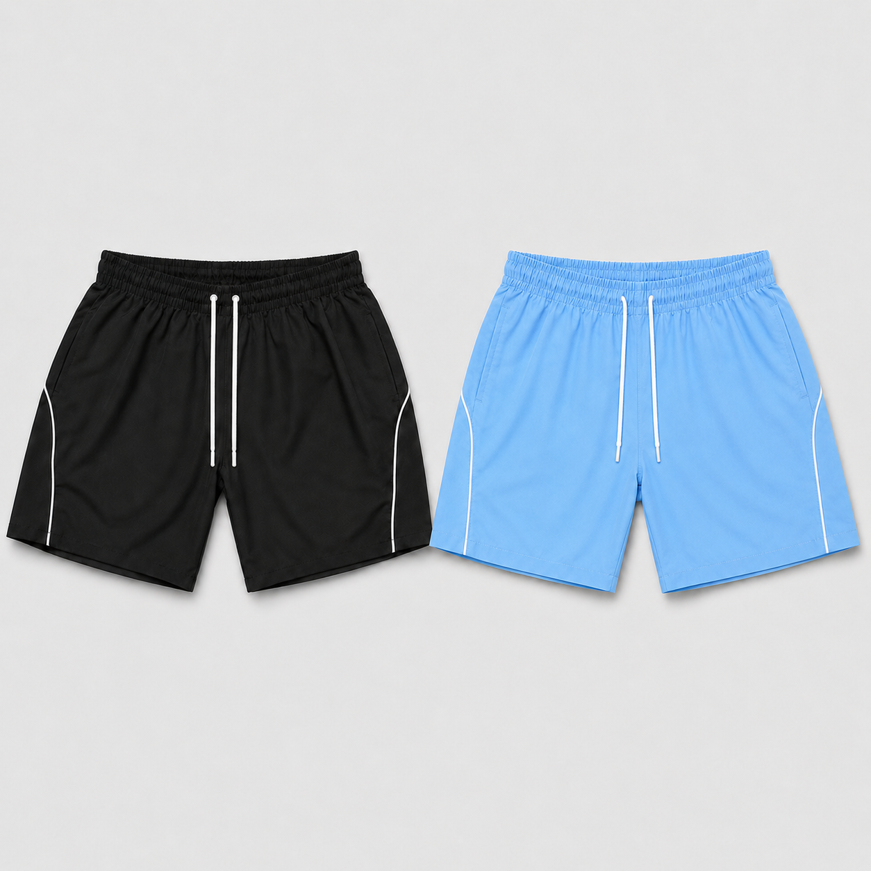 Shorts esportivos preto e azul-bebê
