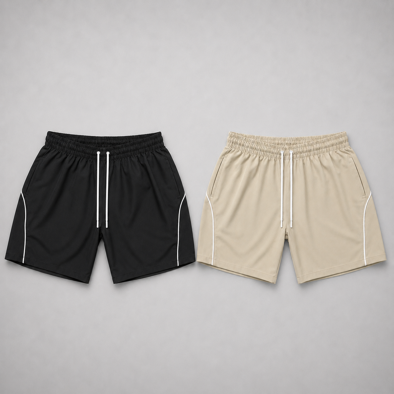 Shorts esportivos preto e bege