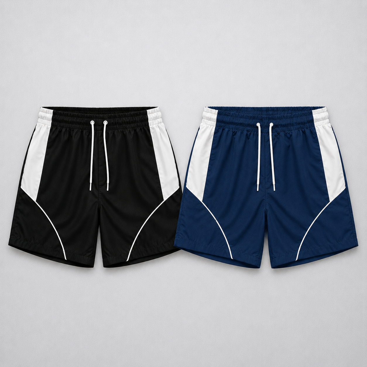 Shorts esportivos preto e azul-marinho