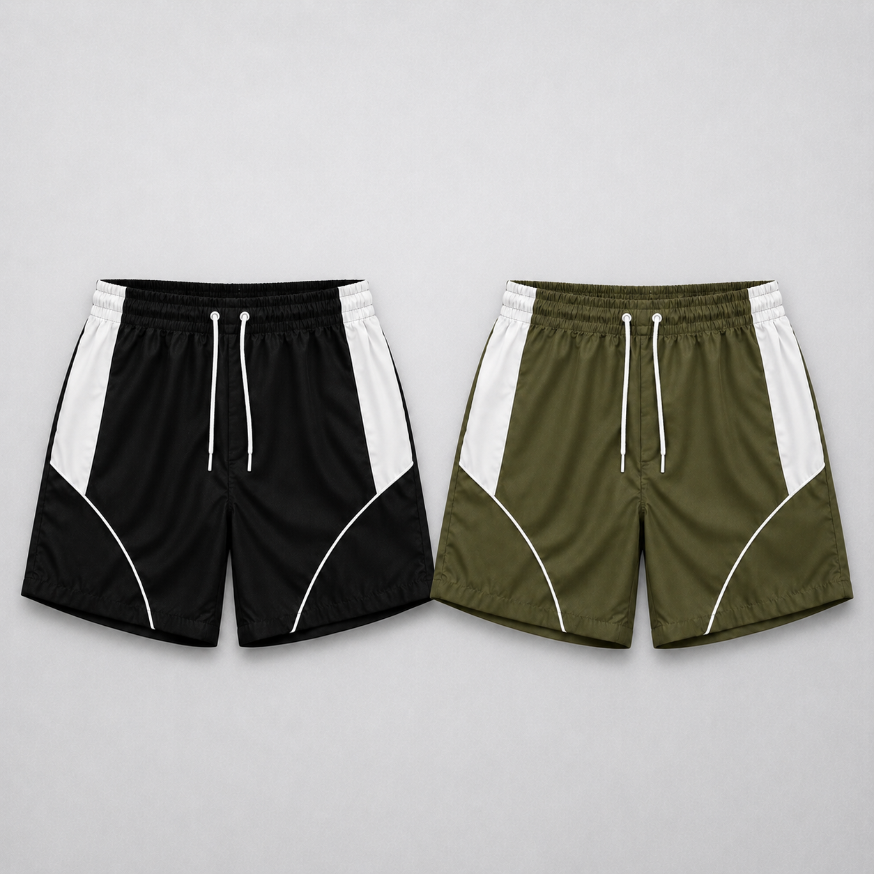 Shorts esportivos preto e verde-militar
